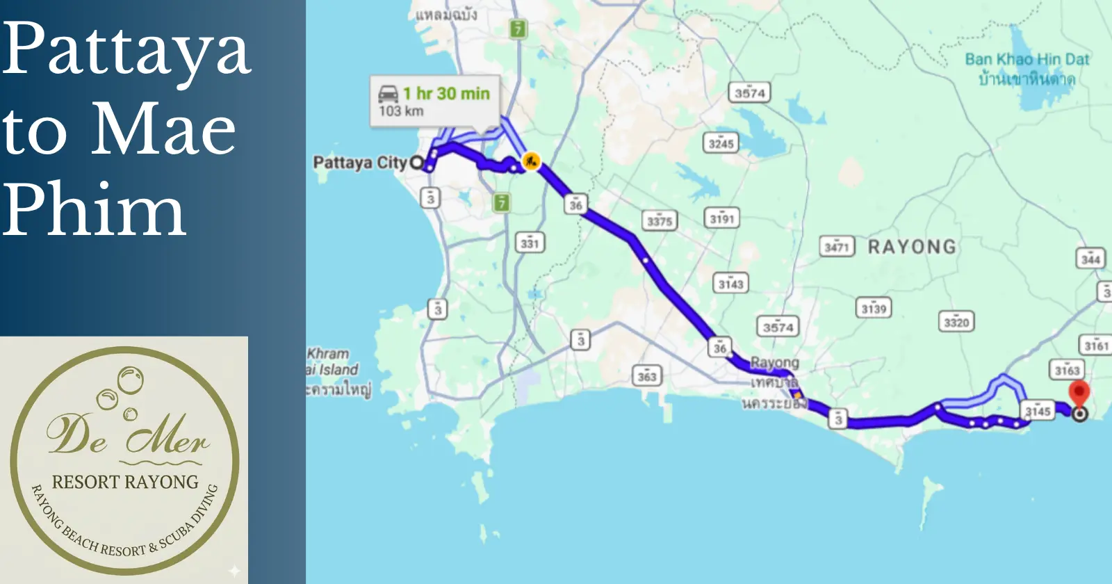 How to get from pattaya to Mae Phim. Home of tDe Mer Resort. The number 1 resort in Mae Phim